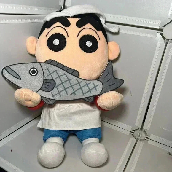 Crayon Shin Chan Soft Toy Boy With Fish Red Blue White Sushi Chef - Picture 1 of 6